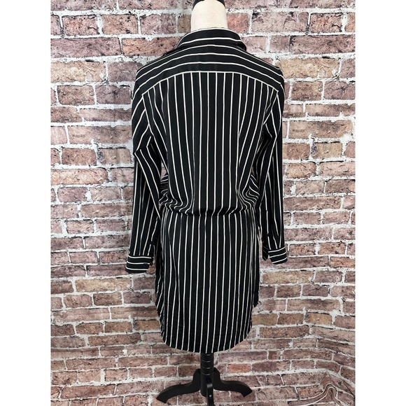 Lauren Ralph Lauren Black White Striped Long Sleeve Shirt Dress Size 6 Collared - Picture 8 of 16
